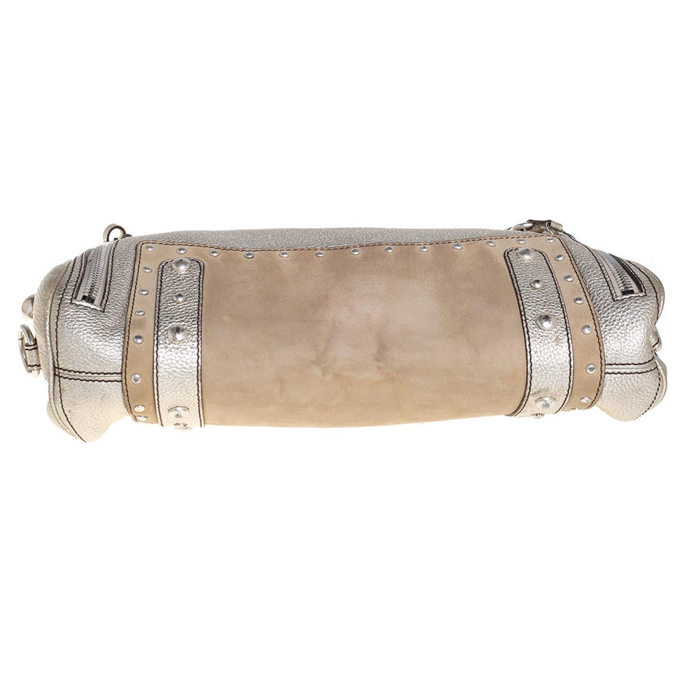 Versace Gold/Beige Leather And Suede Studded Hobo For Women - Image 6