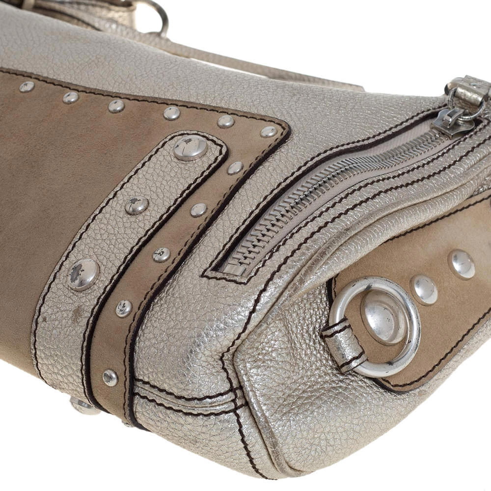 Versace Gold/Beige Leather And Suede Studded Hobo For Women - Image 11