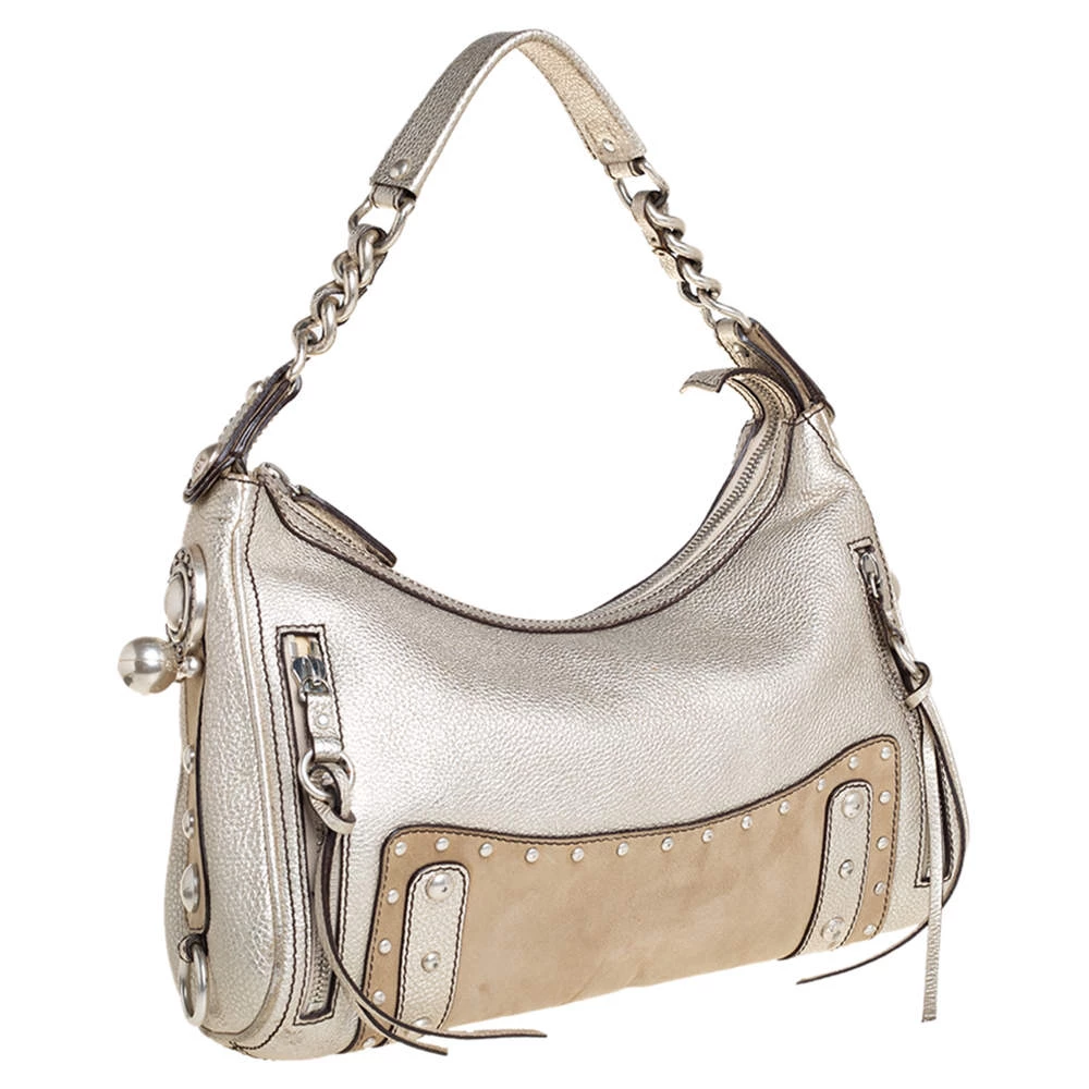Versace Gold/Beige Leather And Suede Studded Hobo For Women - Image 3