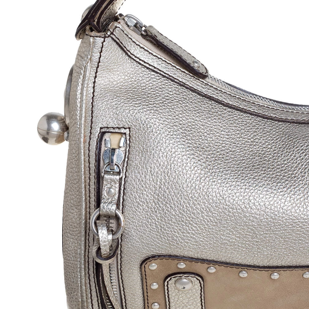 Versace Gold/Beige Leather And Suede Studded Hobo For Women - Image 5