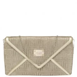 Versace Chain Gold Fabric Gianni Couture Envelope Chain Clutch For Women