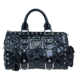 Versace Black Quilted Leather Snap Out Of It Satchel For Women