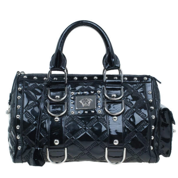 Versace Black Quilted Leather Snap Out Of It Satchel For Women