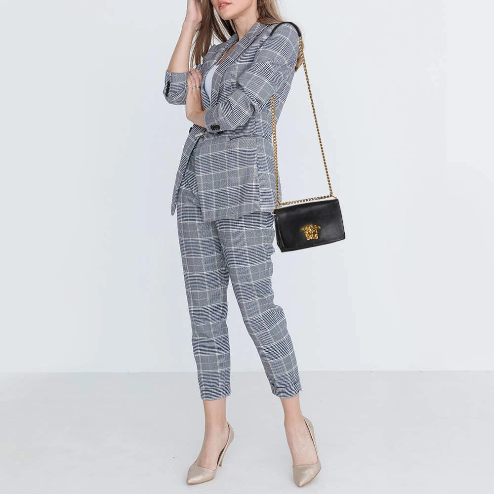 Versace Black Leather Palazzo Flap Chain Shoulder Bag For Women - Image 2