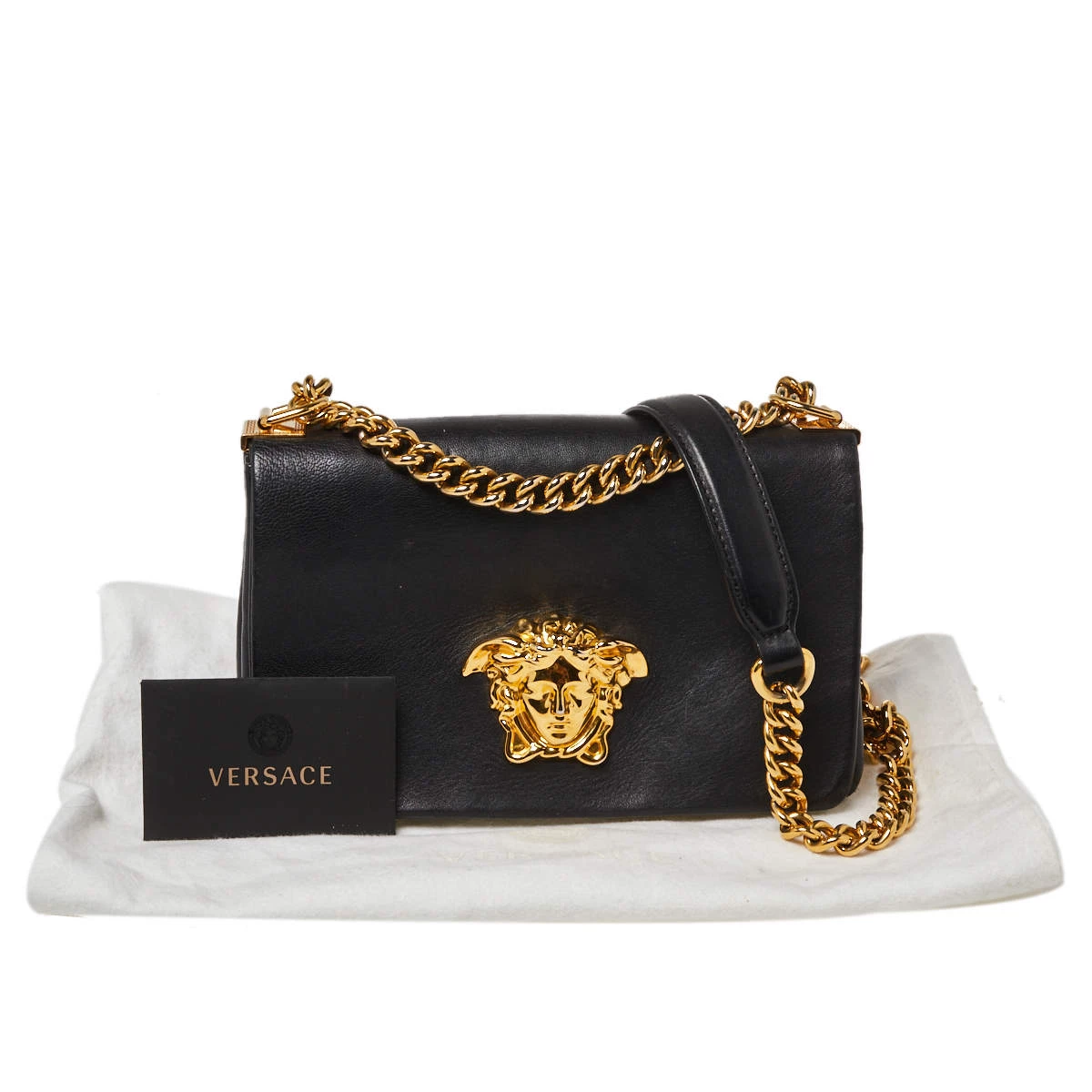 Versace Black Leather Palazzo Flap Chain Shoulder Bag For Women - Image 10