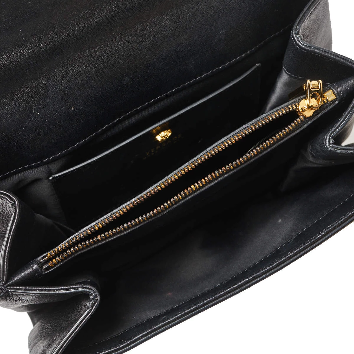 Versace Black Leather Palazzo Flap Chain Shoulder Bag For Women - Image 7