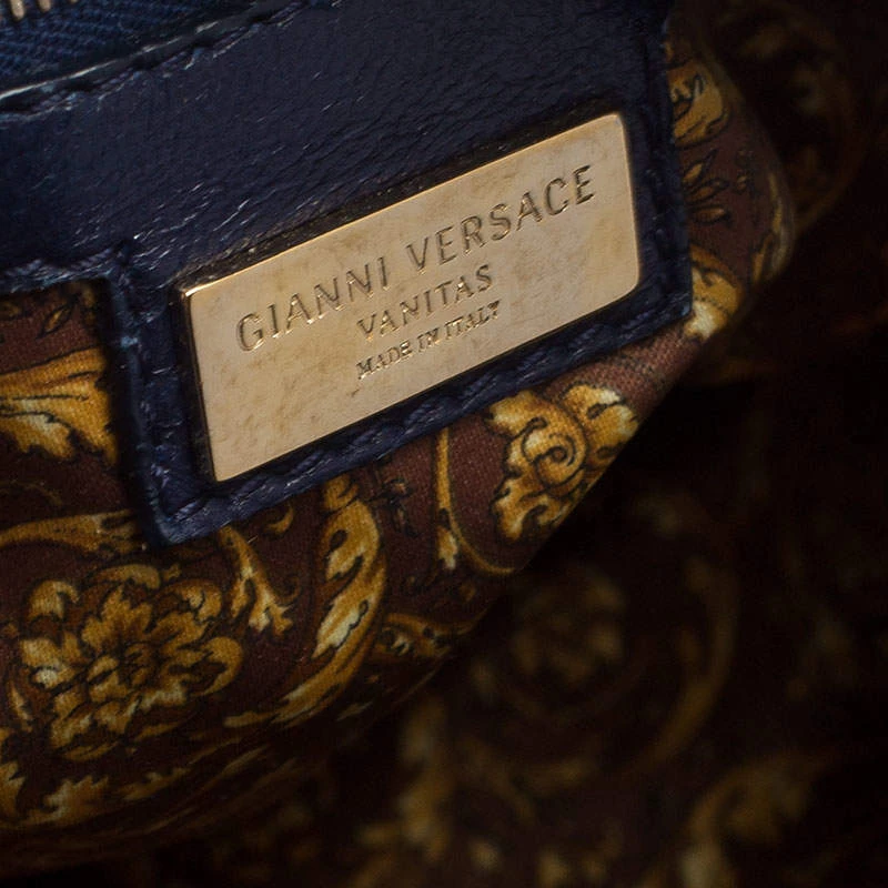 Versace Navy Blue Leather Demetra Vanitas Satchel For Women - Image 11
