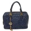 Versace Navy Blue Leather Demetra Vanitas Satchel For Women