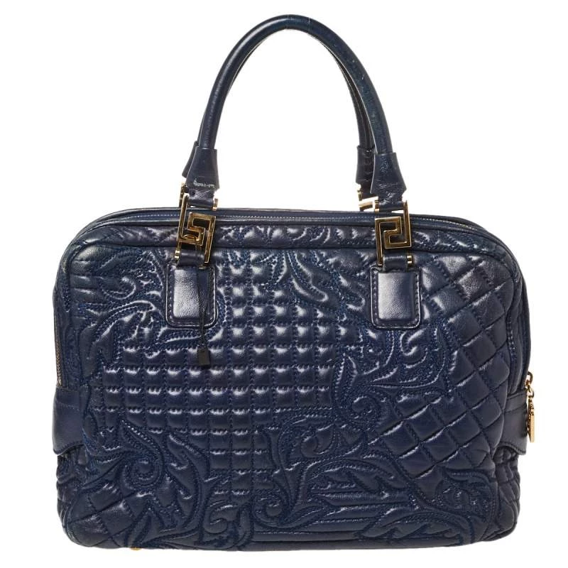 Versace Navy Blue Leather Demetra Vanitas Satchel For Women - Image 4