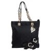 Versace Black Monogram Canvas And Fabric Floral Applique Tote For Women