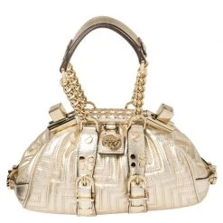 Versace Gold Quilted Leather Mini Madonna Frame Bag For Women