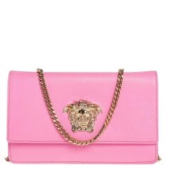 Versace Pink Leather Medusa Medusa Chain Clutch For Women