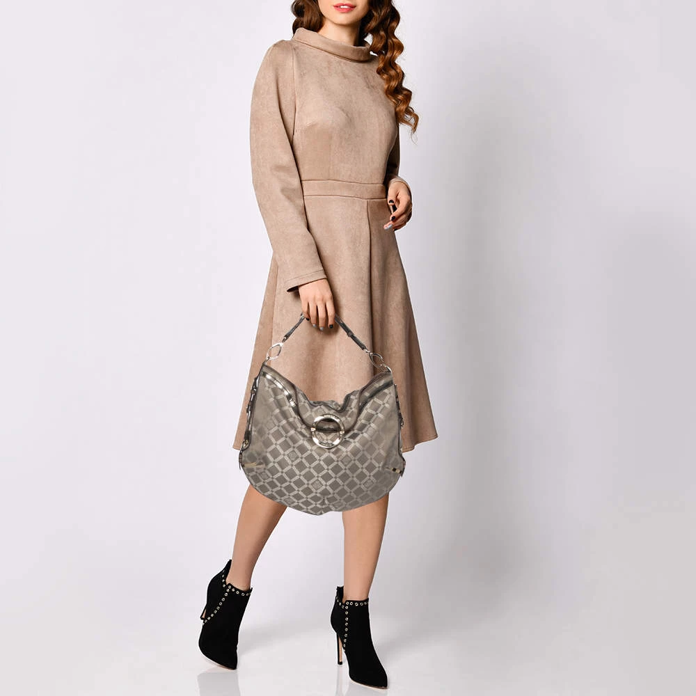 Versace Metallic Grey Signature Canvas And Leather Trim Hobo For Women - Image 2