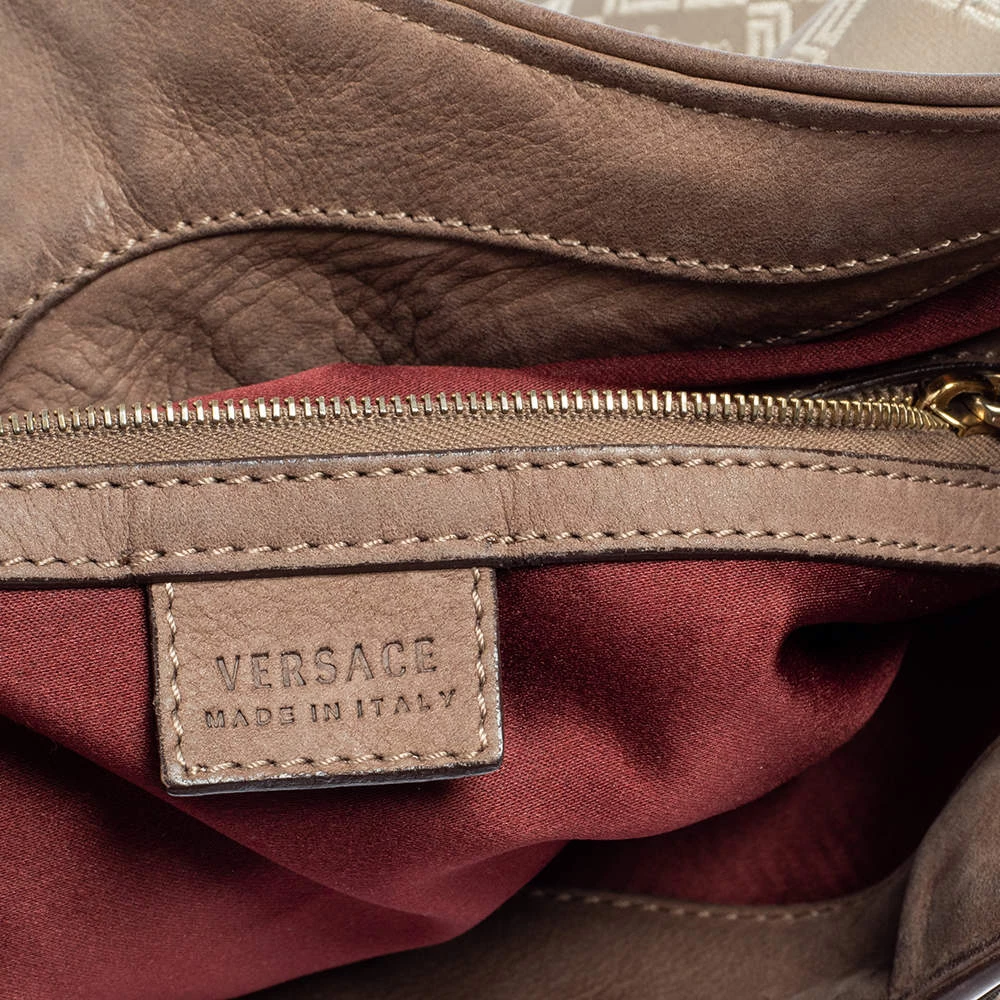 Versace Metallic Grey Signature Canvas And Leather Trim Hobo For Women - Image 9