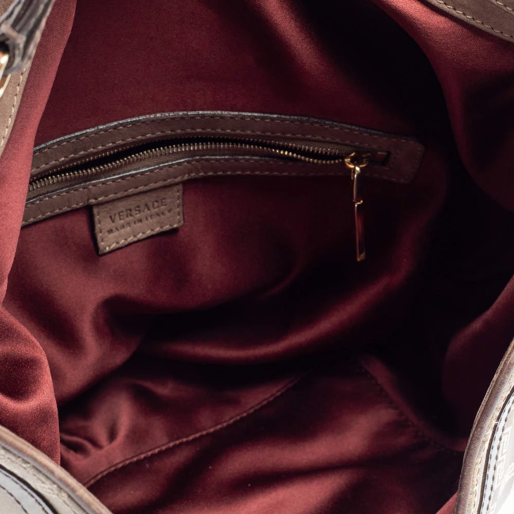 Versace Metallic Grey Signature Canvas And Leather Trim Hobo For Women - Image 8