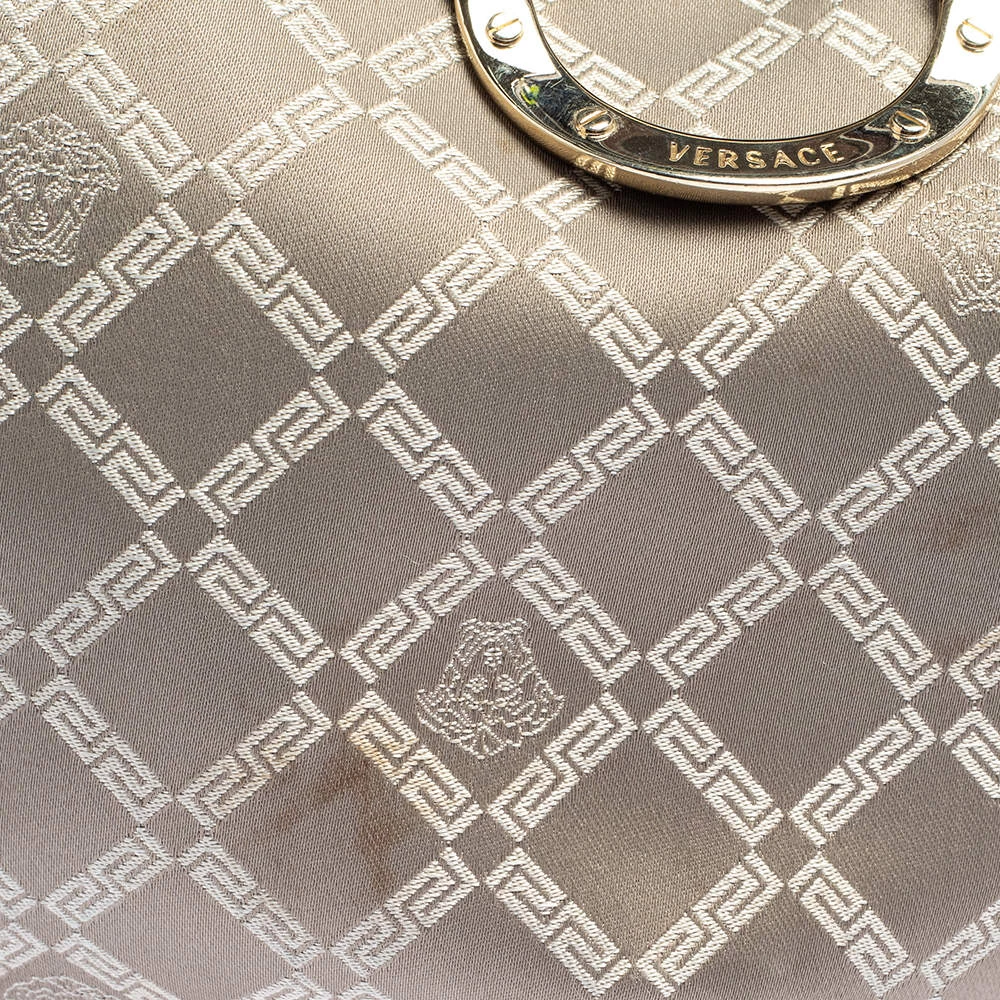 Versace Metallic Grey Signature Canvas And Leather Trim Hobo For Women - Image 6