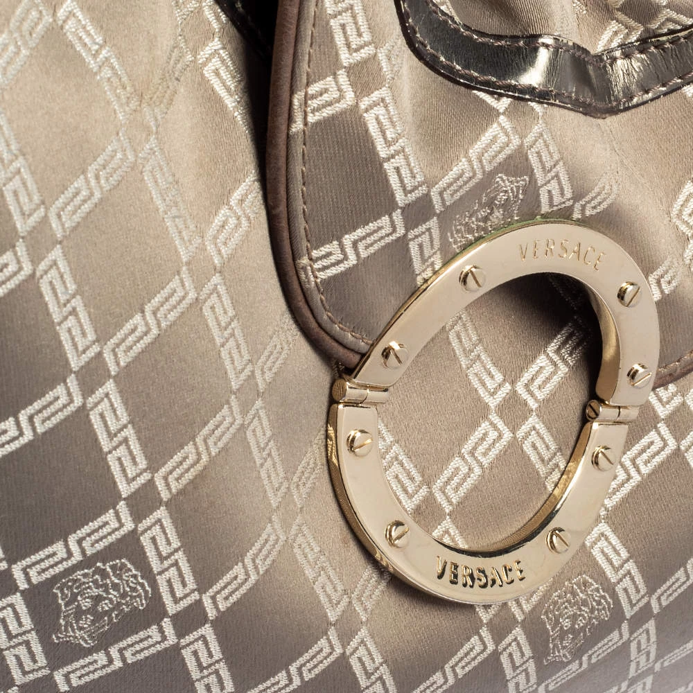 Versace Metallic Grey Signature Canvas And Leather Trim Hobo For Women - Image 5