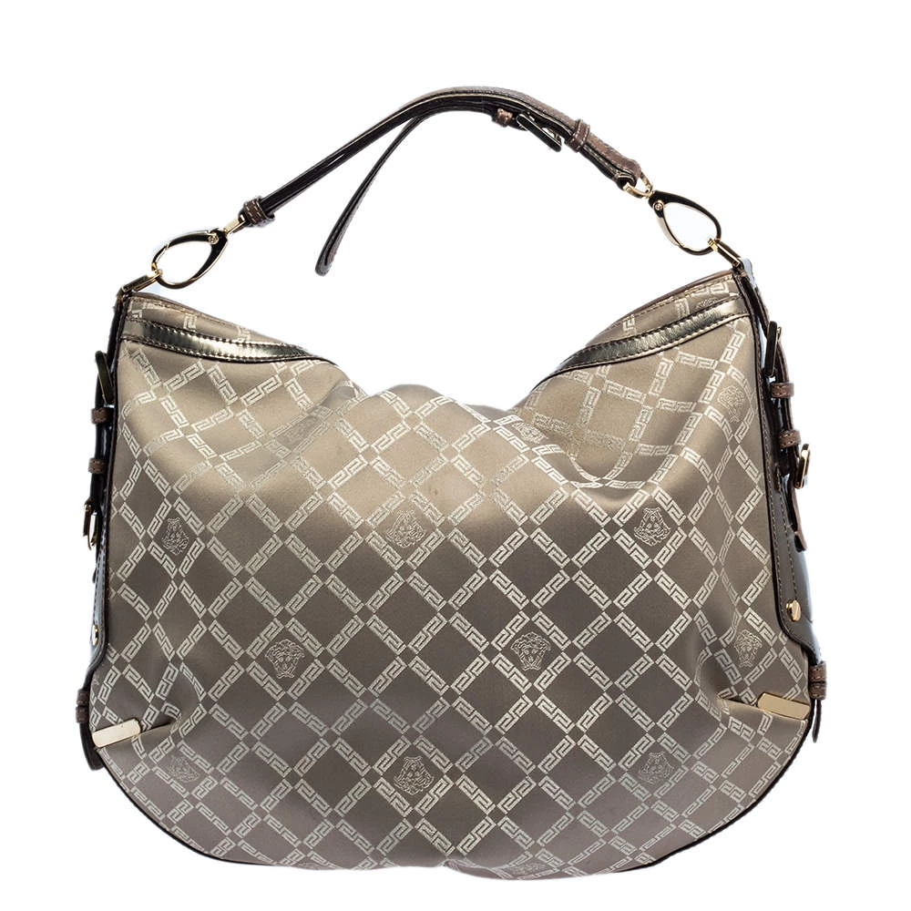 Versace Metallic Grey Signature Canvas And Leather Trim Hobo For Women - Image 4