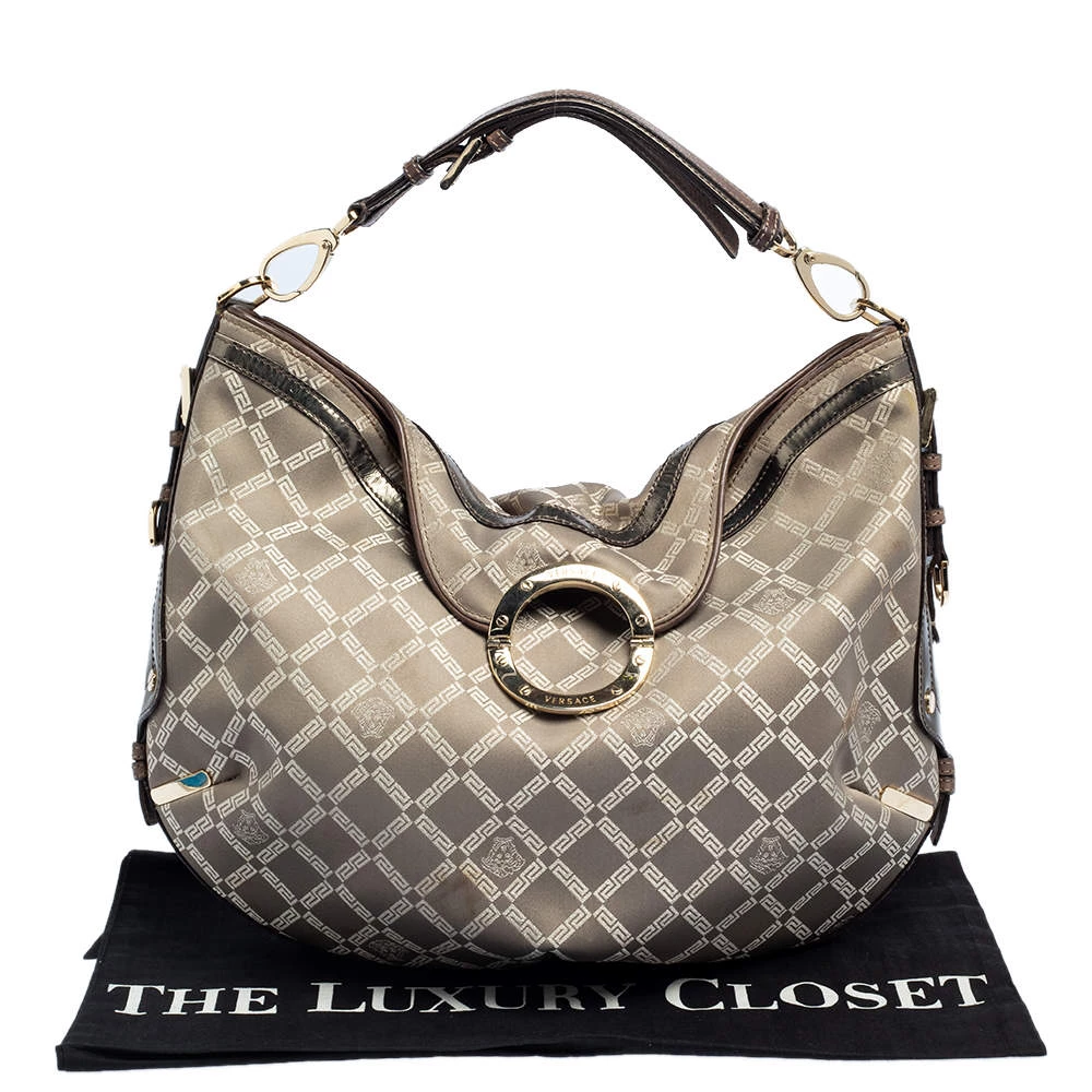 Versace Metallic Grey Signature Canvas And Leather Trim Hobo For Women - Image 10