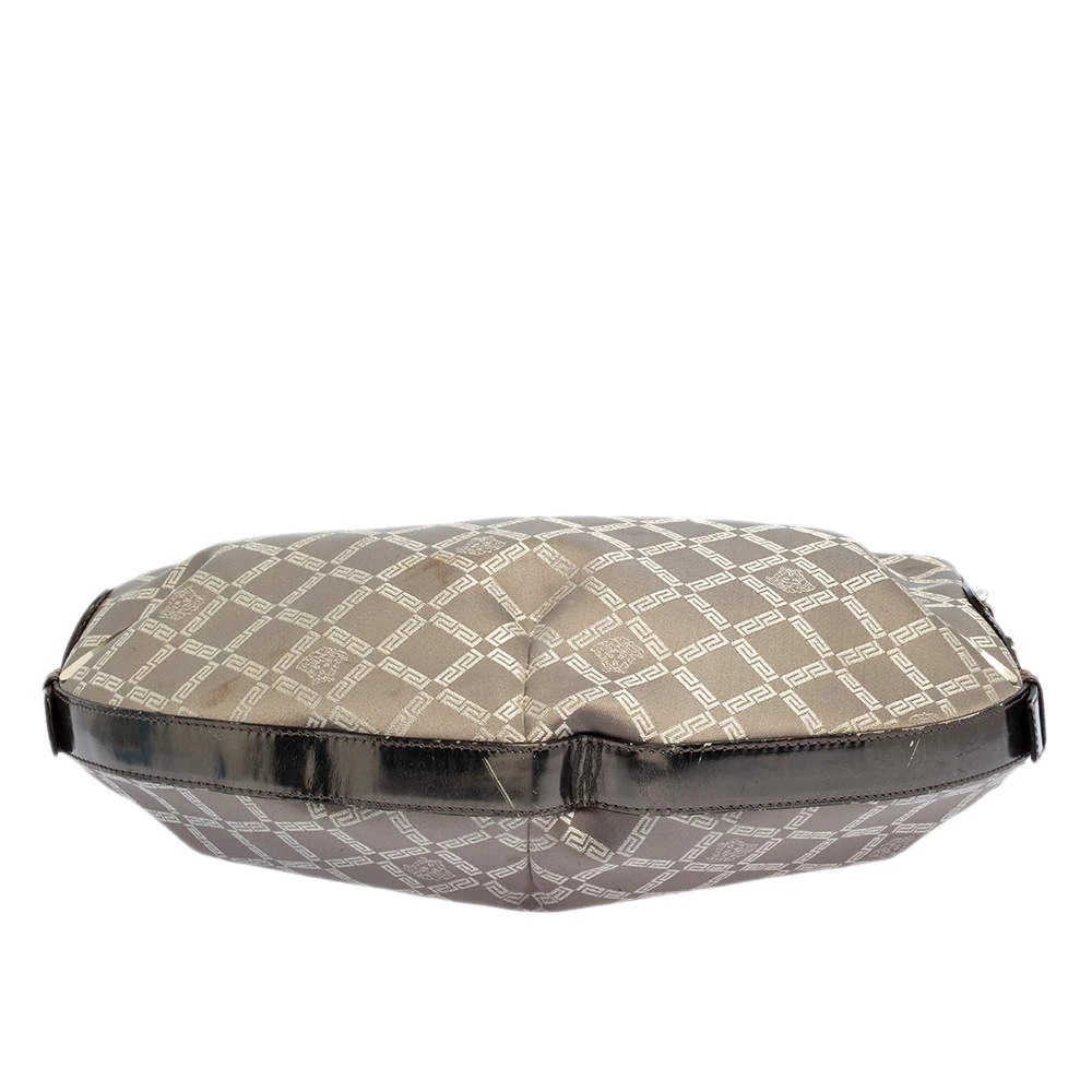 Versace Metallic Grey Signature Canvas And Leather Trim Hobo For Women - Image 7