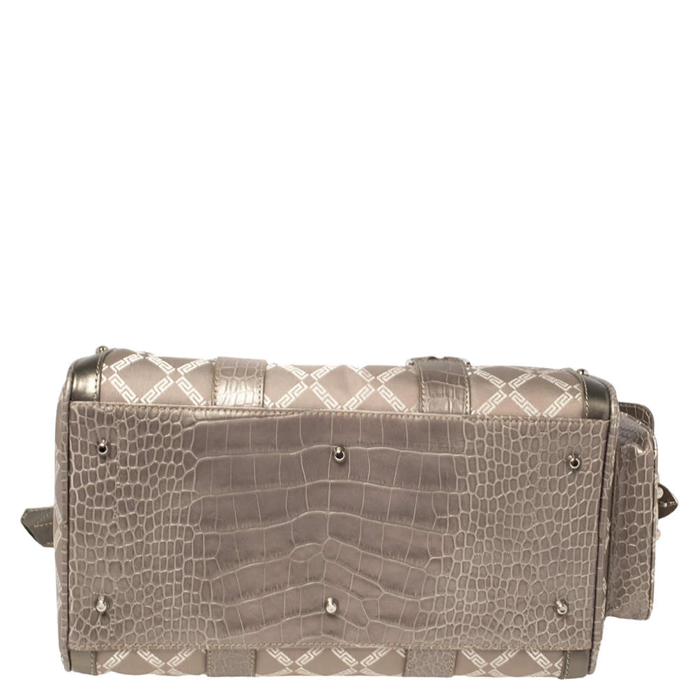 Versace Metallic Grey Signature Canvas And Croc Embossed Leather Snap Out Of It Satchel For Women - Image 6