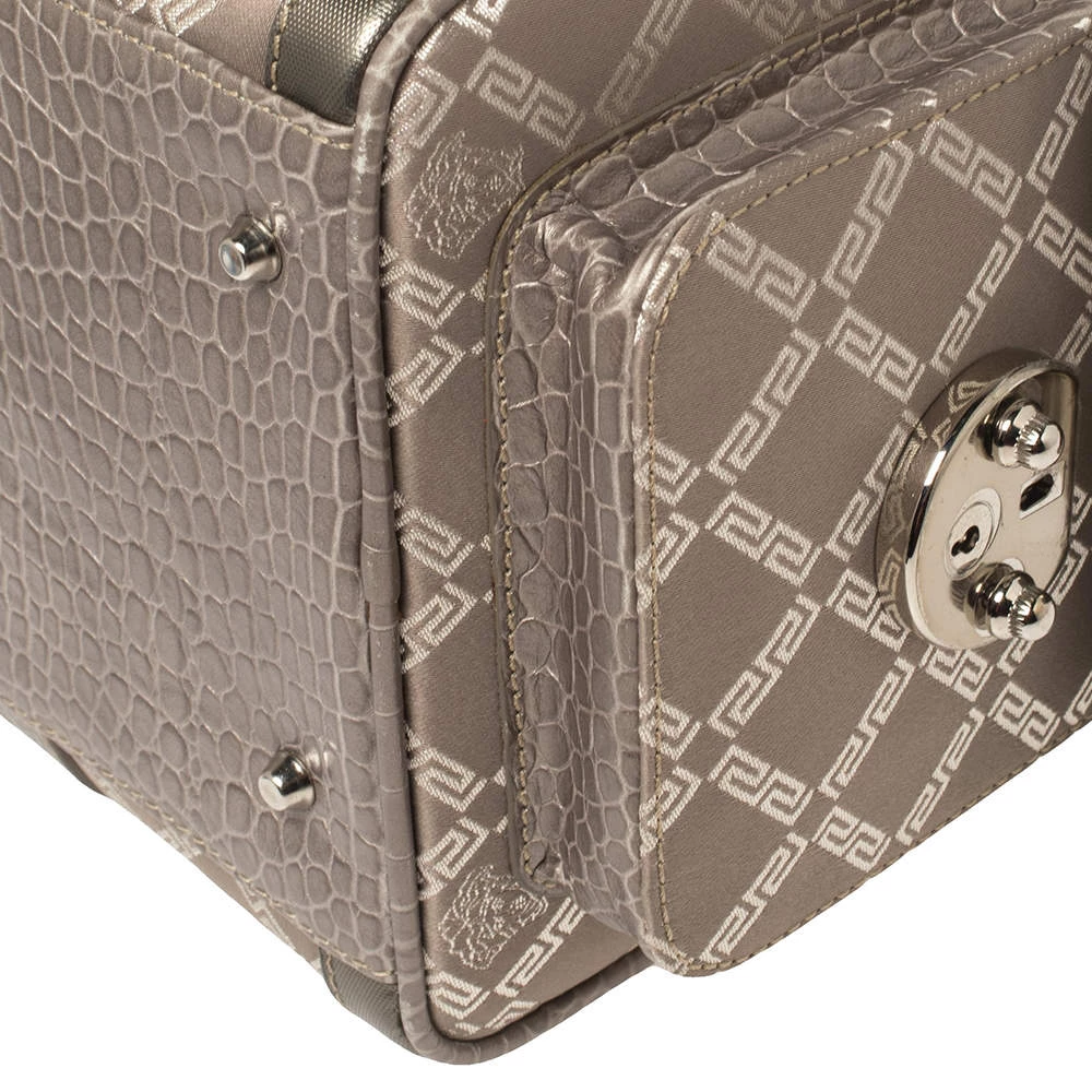 Versace Metallic Grey Signature Canvas And Croc Embossed Leather Snap Out Of It Satchel For Women - Image 11
