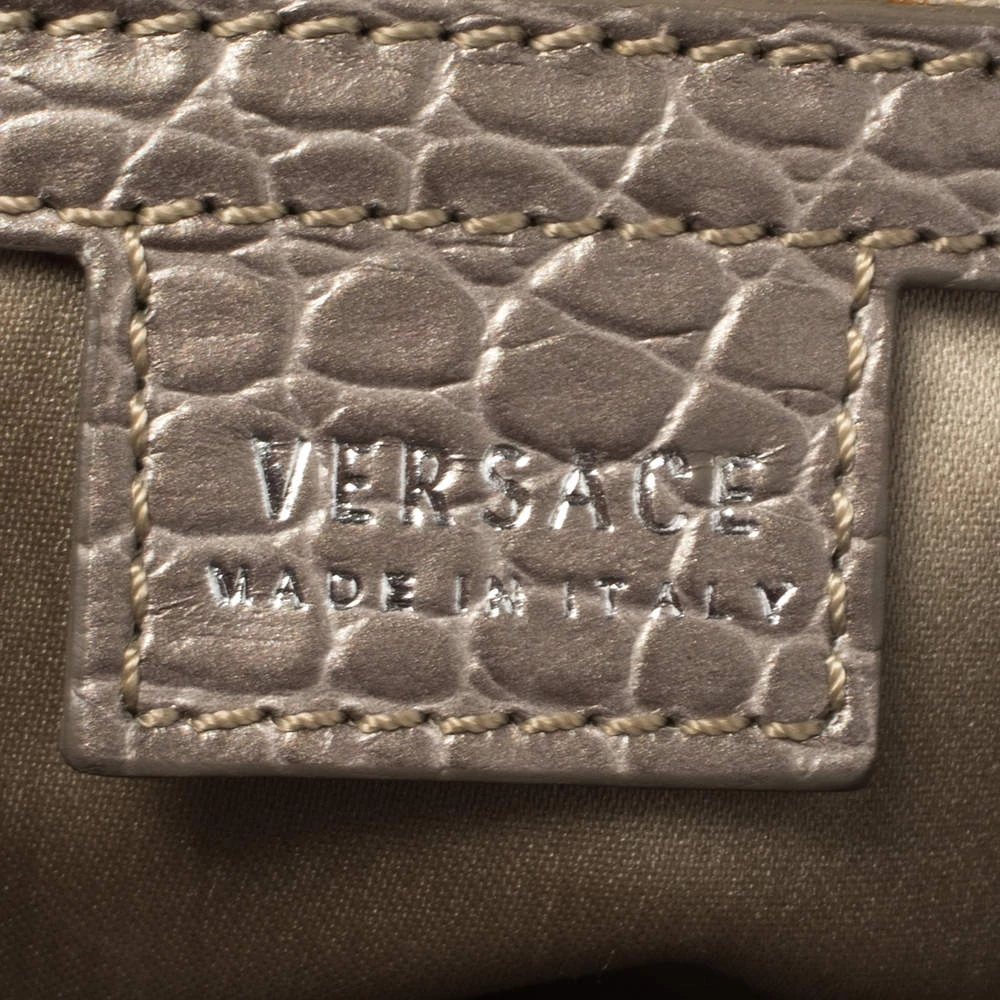 Versace Metallic Grey Signature Canvas And Croc Embossed Leather Snap Out Of It Satchel For Women - Image 8