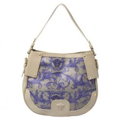 Versace Grey/Purple Majolica Print Leather Hobo For Women