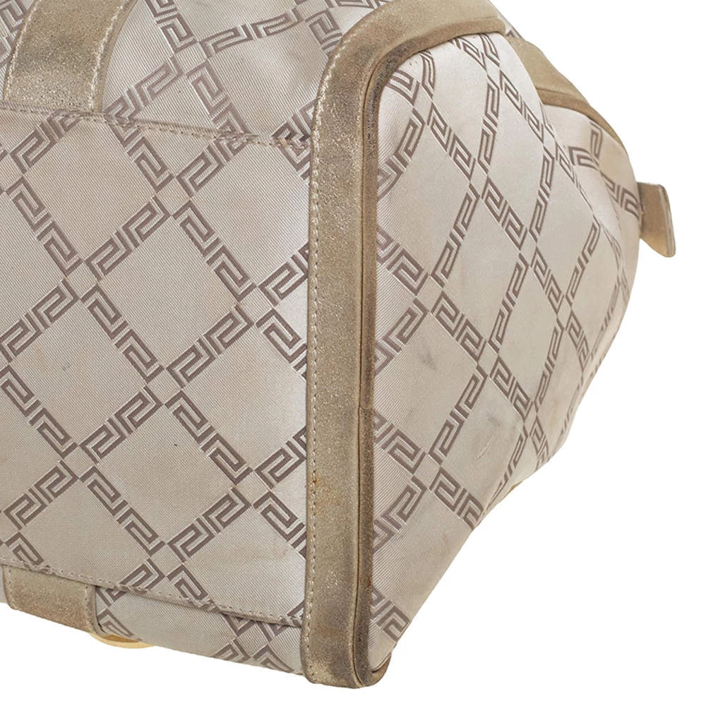 Versace Metallic Gold/Cream Signature Canvas And Leather Snap Out Of It Satchel For Women - Image 10