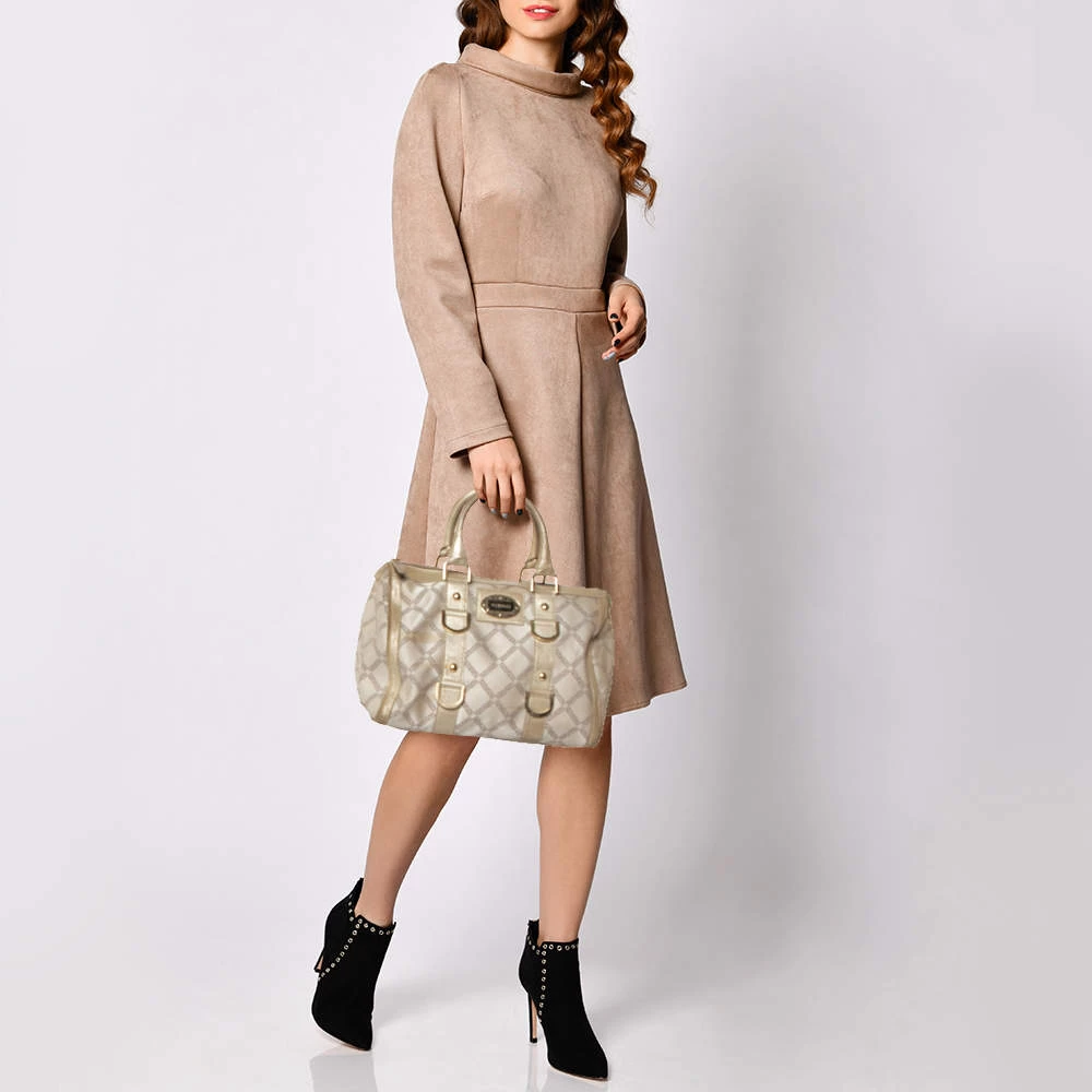 Versace Metallic Gold/Cream Signature Canvas And Leather Snap Out Of It Satchel For Women - Image 2