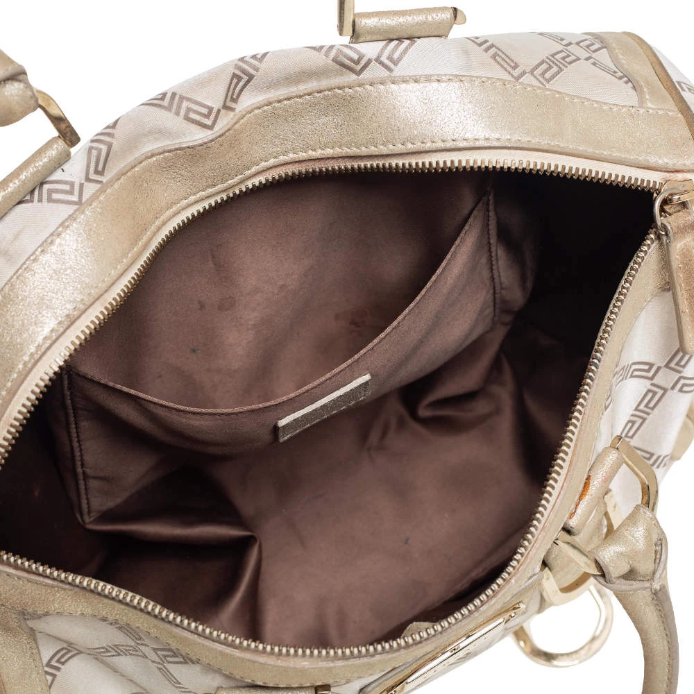 Versace Metallic Gold/Cream Signature Canvas And Leather Snap Out Of It Satchel For Women - Image 7