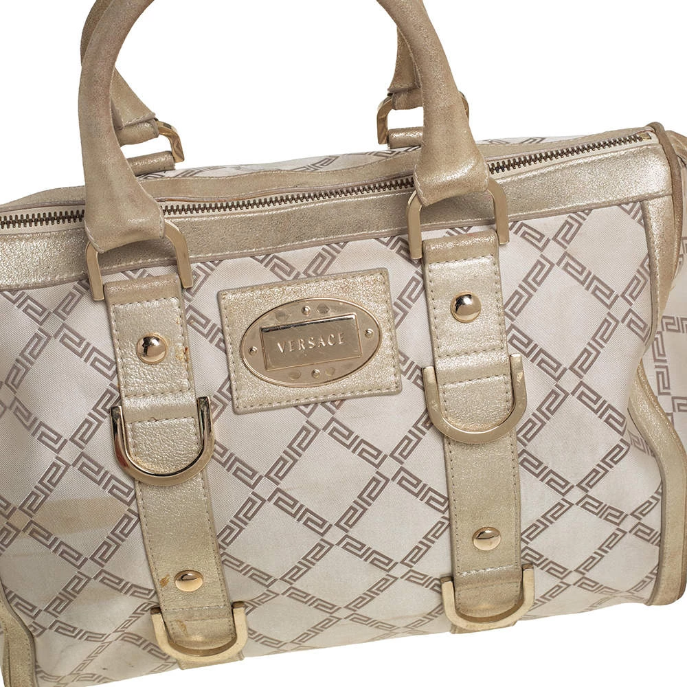 Versace Metallic Gold/Cream Signature Canvas And Leather Snap Out Of It Satchel For Women - Image 5