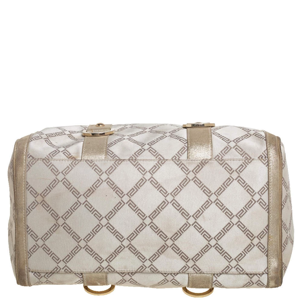 Versace Metallic Gold/Cream Signature Canvas And Leather Snap Out Of It Satchel For Women - Image 6
