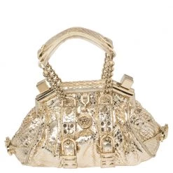 Versace Metallic Gold Python Medusa Satchel For Women