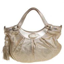 Versace Gold Perforated Leather Tassel Shoulder Bag For Women