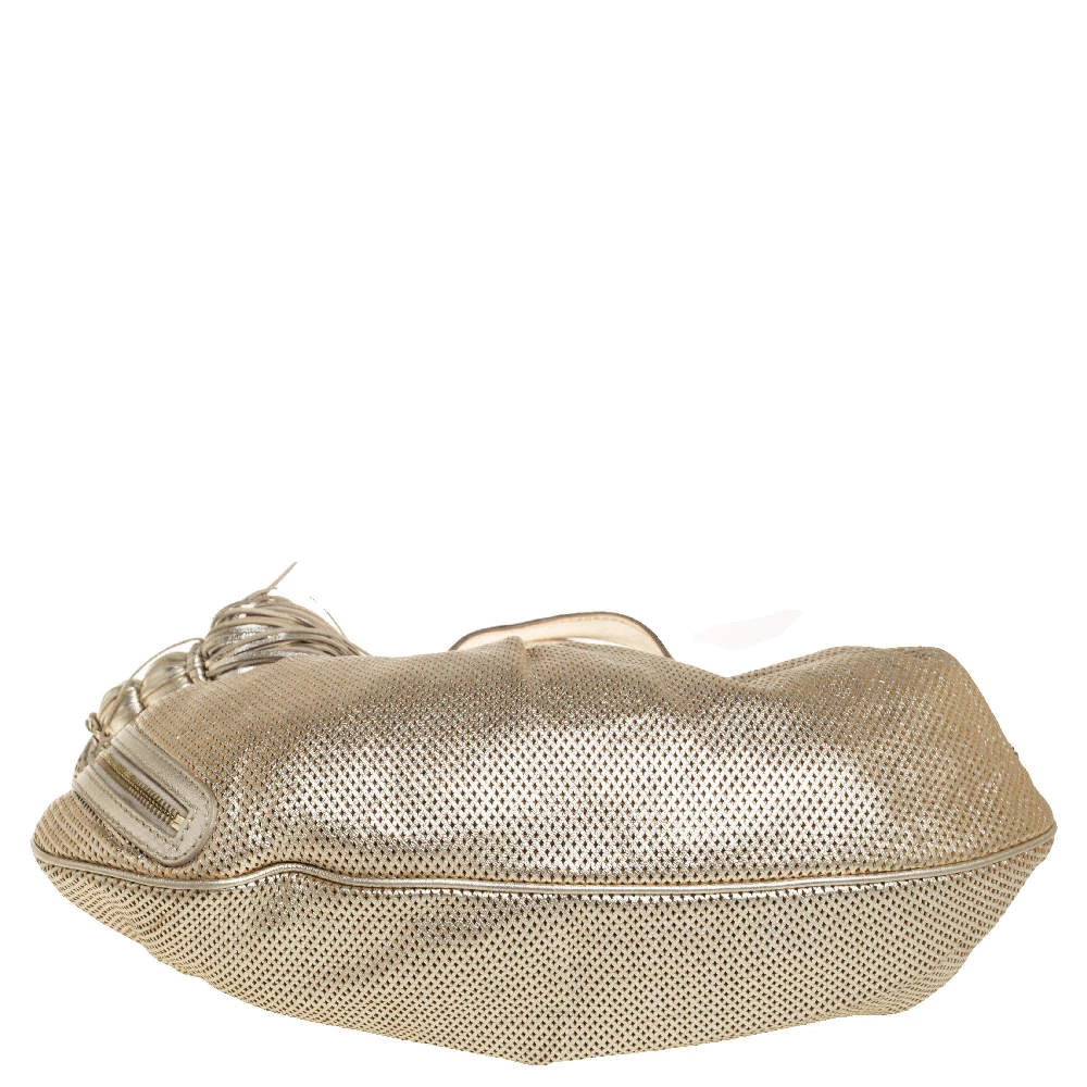 Versace Gold Perforated Leather Tassel Shoulder Bag For Women - Image 6
