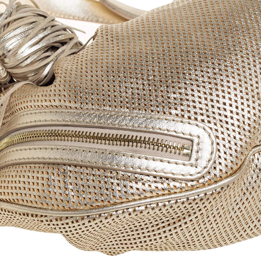 Versace Gold Perforated Leather Tassel Shoulder Bag For Women - Image 10
