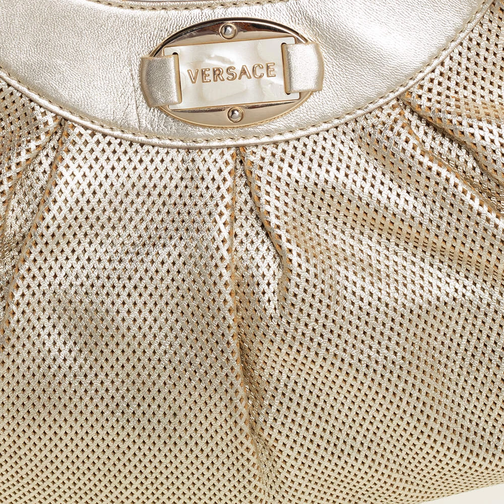 Versace Gold Perforated Leather Tassel Shoulder Bag For Women - Image 5