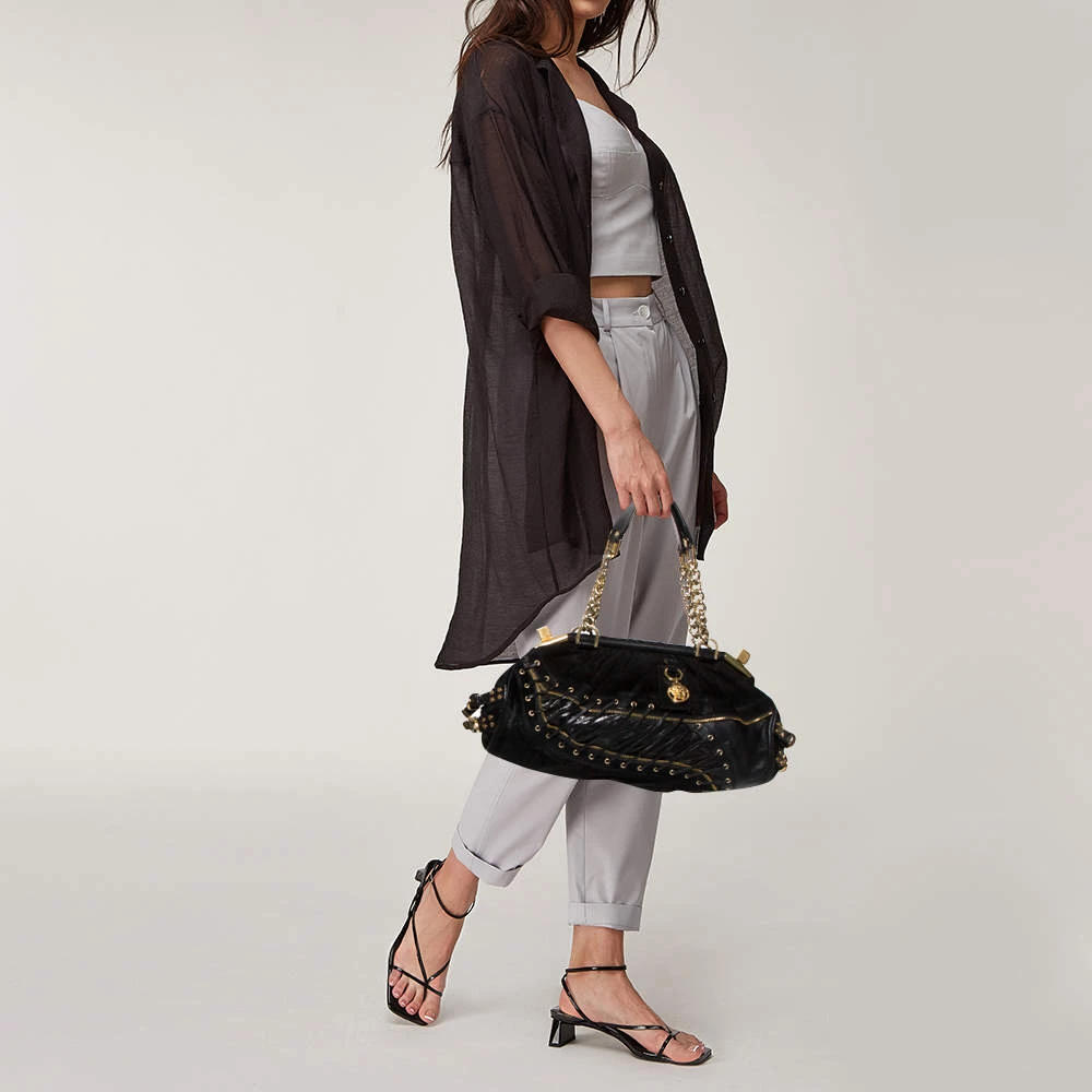 Versace Black Suede/Calfhair And Lizard Embossed Corset Frame Shoulder Bag For Women - Image 2