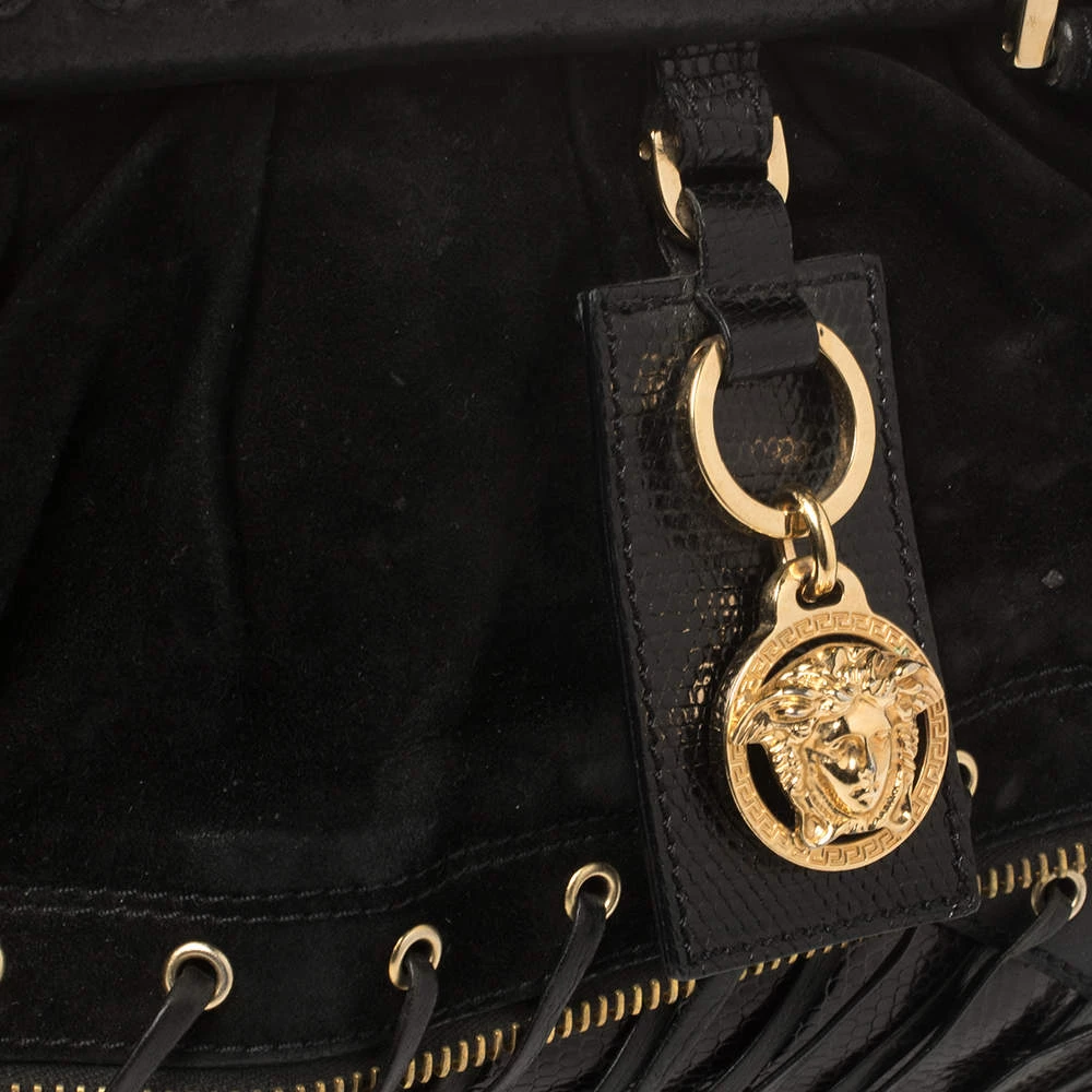 Versace Black Suede/Calfhair And Lizard Embossed Corset Frame Shoulder Bag For Women - Image 5