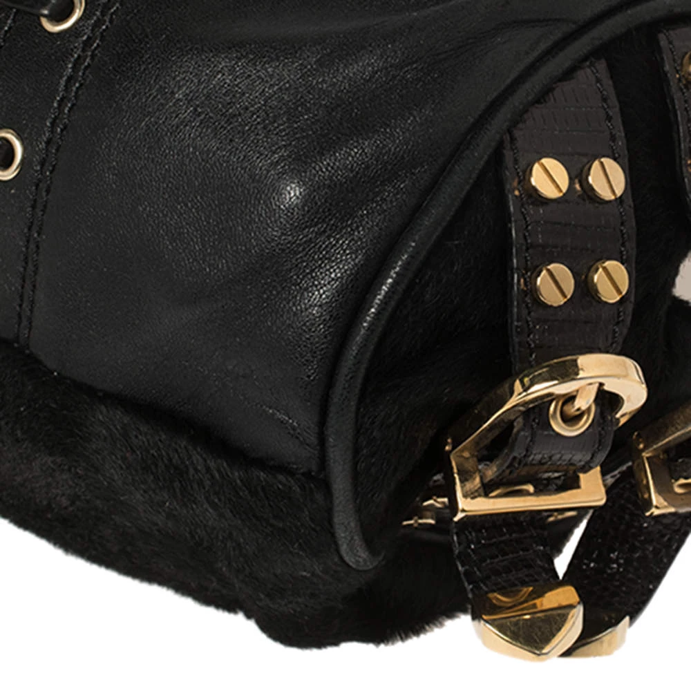 Versace Black Suede/Calfhair And Lizard Embossed Corset Frame Shoulder Bag For Women - Image 12