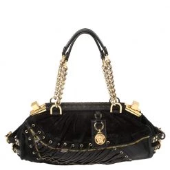 Versace Black Suede/Calfhair And Lizard Embossed Corset Frame Shoulder Bag For Women