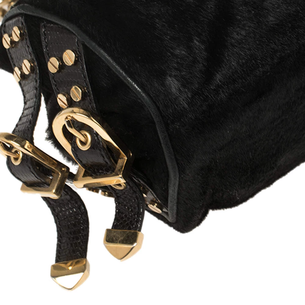 Versace Black Suede/Calfhair And Lizard Embossed Corset Frame Shoulder Bag For Women - Image 11