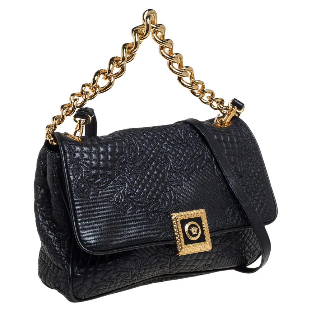 Versace Black Barocco Leather Flap Shoulder Bag For Women - Image 3