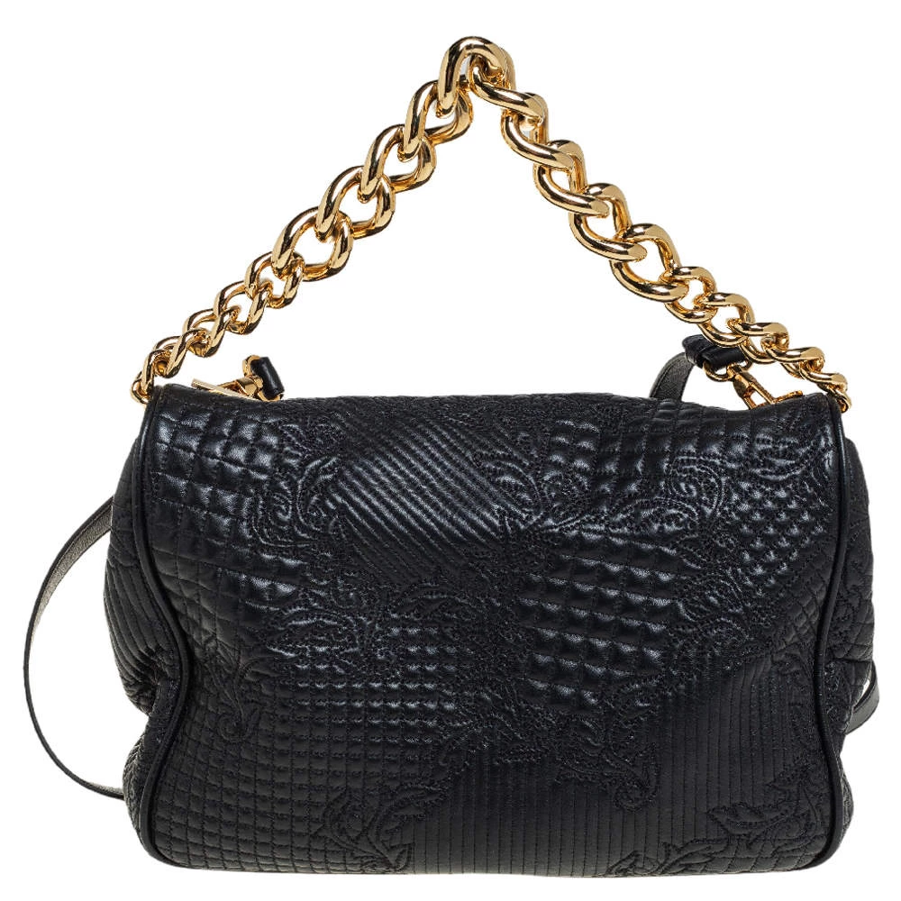 Versace Black Barocco Leather Flap Shoulder Bag For Women - Image 4