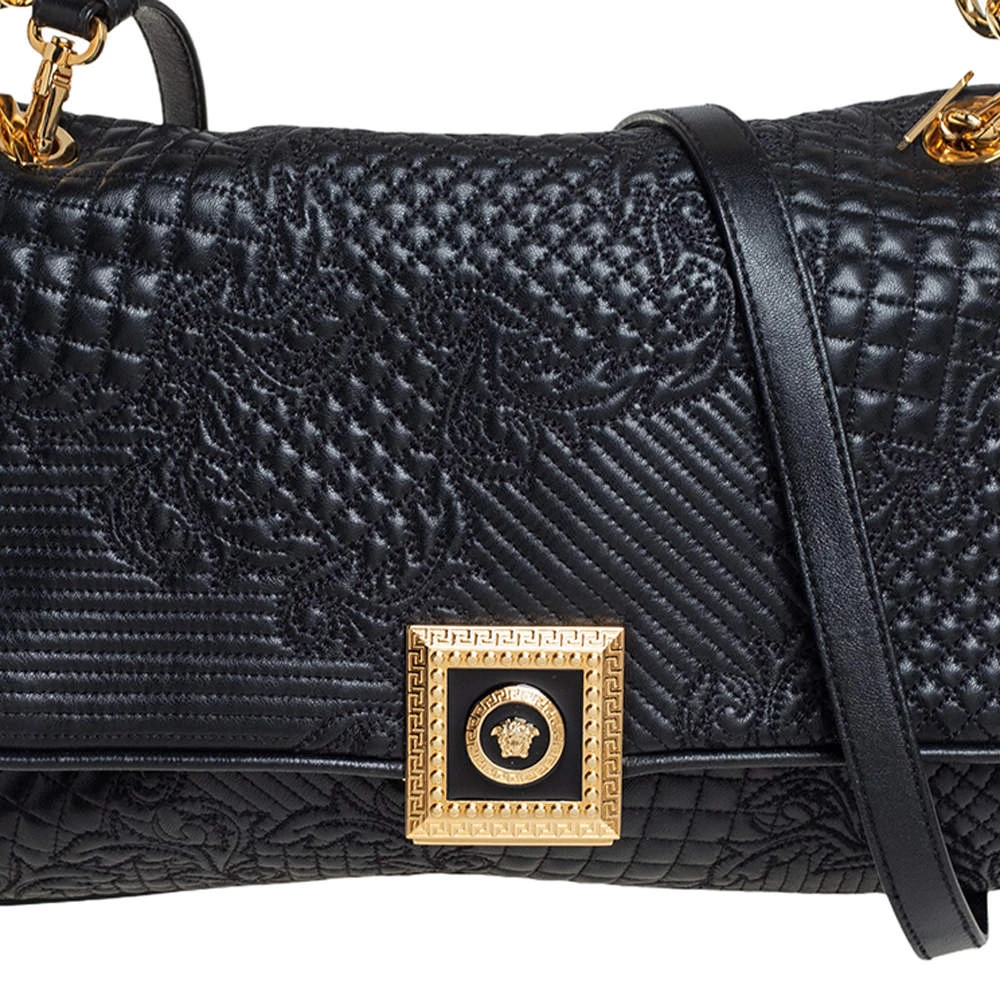 Versace Black Barocco Leather Flap Shoulder Bag For Women - Image 5