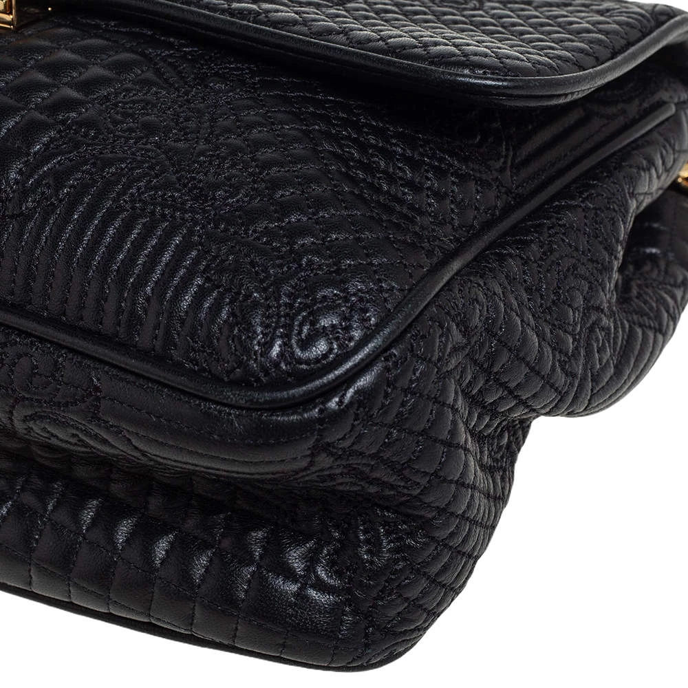 Versace Black Barocco Leather Flap Shoulder Bag For Women - Image 11