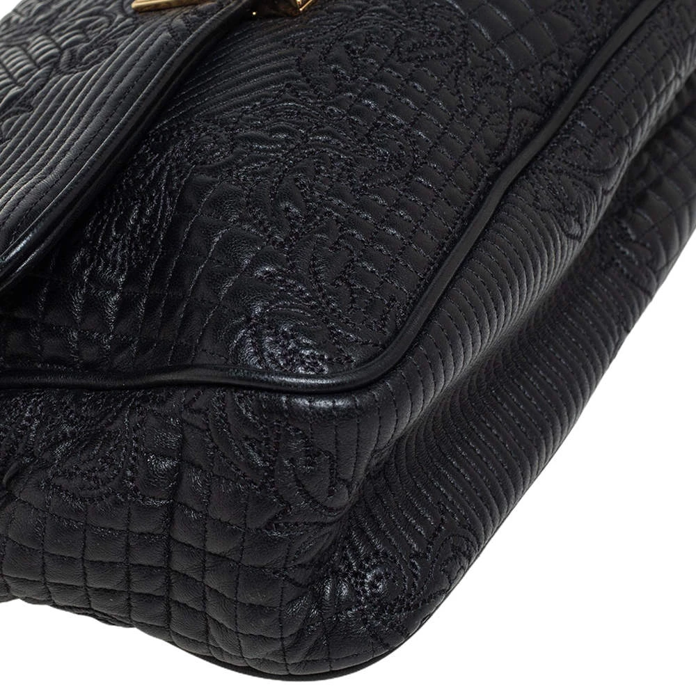 Versace Black Barocco Leather Flap Shoulder Bag For Women - Image 10