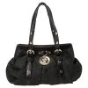 Versace Black Monogram Pleated Nylon And Patent Leather Medusa Frame Satchel For Women
