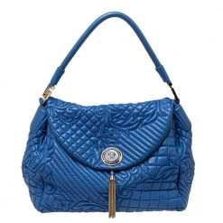 Versace Blue Embossed Leather Talia Vanitas Shoulder Bag For Women